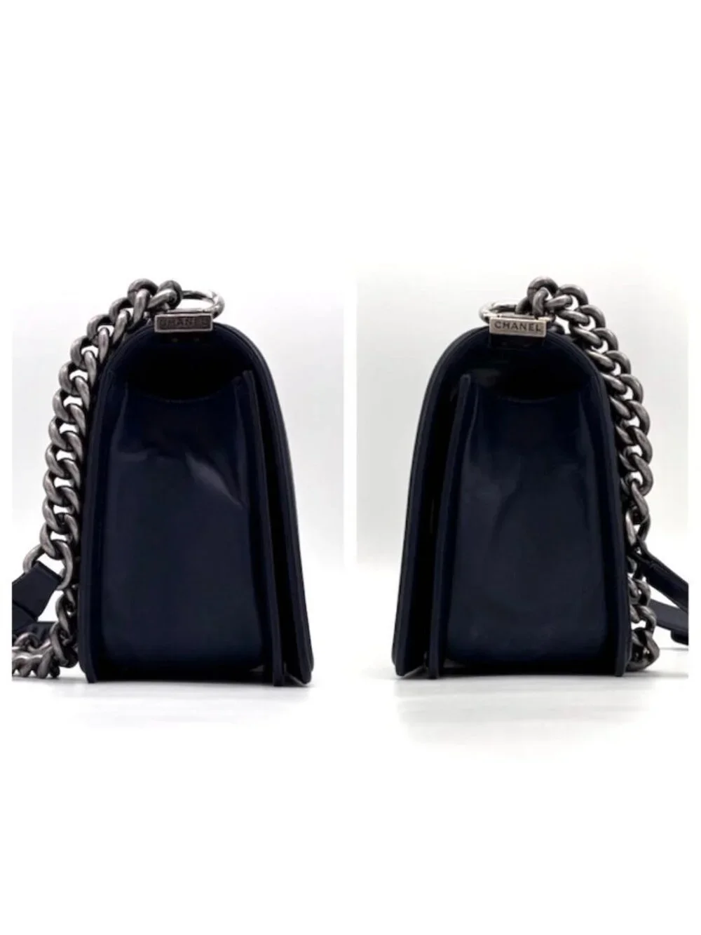 Chanel Boy Quilted Chain Shoulder Bag Navy Lambskin